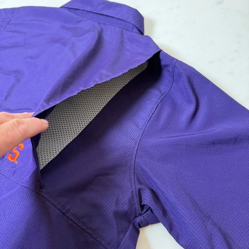 ProEdge Clemson Tigers Mens‎ Small Purple Fishing Shirt Short Sleeve Button Down